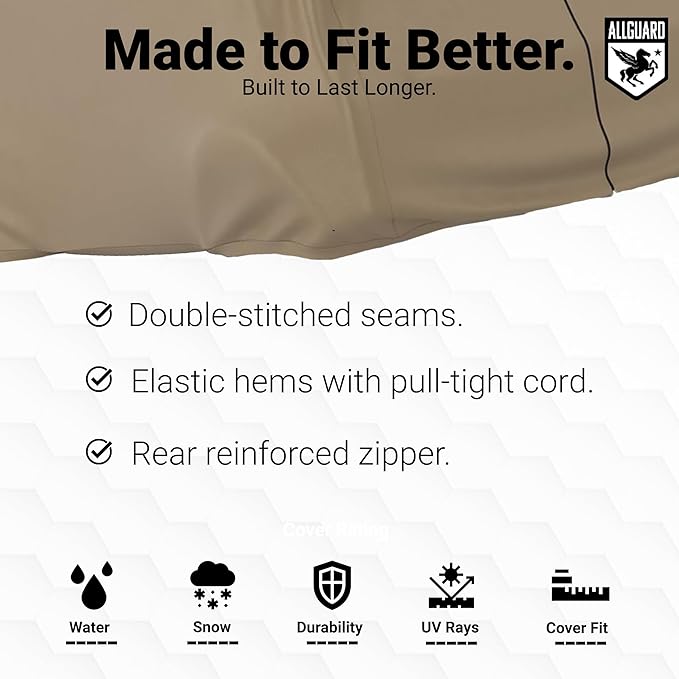 AllGuard Weatherproof Golf Cart Cover, Heavy Duty Polyester, Protects from Rain, Sun, UV & More - Tan (Fits Length: Up to 86")