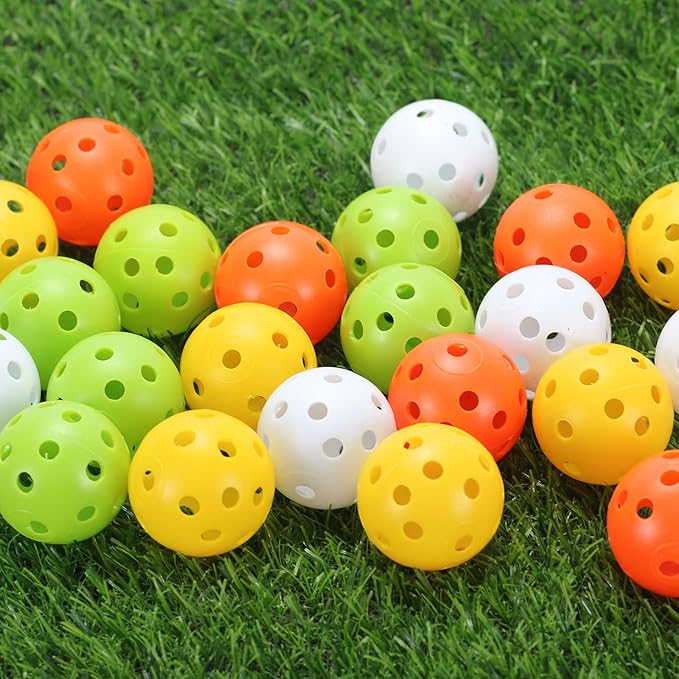 Plastic Golf Balls Practice Limited Flight Golf Training Ball Hollow Swing Practice Indoor Golf Balls with Mesh Drawstring Bag for Backyard Driving Range or Outdoor