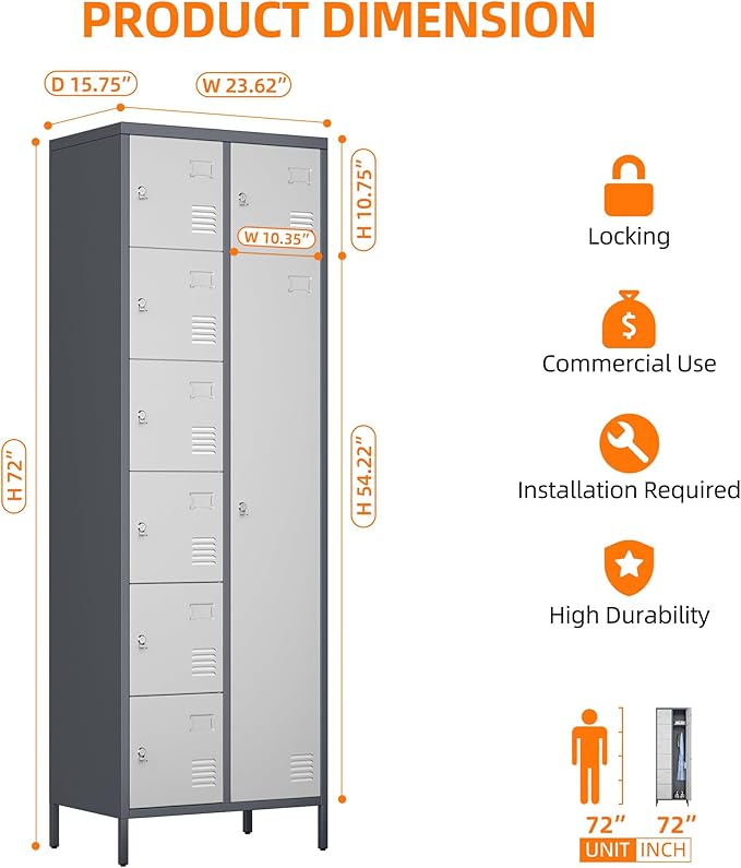 METAN Metal Locker for School Office Gym Bedroom, 8 Doors Steel Storage Locker Cabinet for Employees, Industrial Storage Locker, Assembly Required (Gray White)