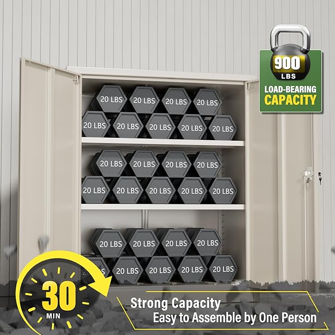 Greenvelly Metal Storage Cabinet with Doors and Shelves,Lockable Storage Cabinet for Office,36”Gray Metal Utility Cabinet Garage Cabinets, Lockable File Cabinet for Home Office, Garage, Kitchen, Shop