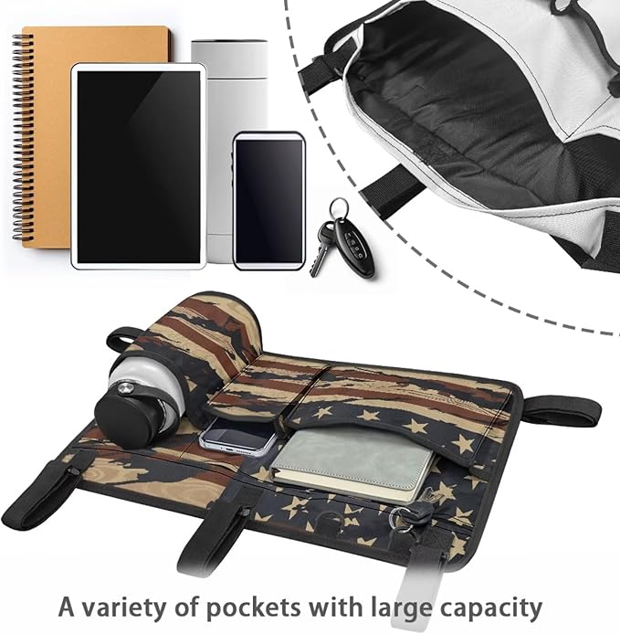 American Flag Golf Cart Bag, Golf Cart Rear Seat Organizer with Open Pockets for Golf Balls & Bottles