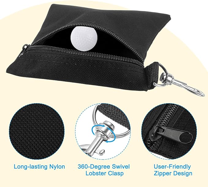 PATIKIL Golf Tee Pouch, Zipper Golf Ball Bag with Metal Lobster Claw Clip for Men Women Valuables Holder
