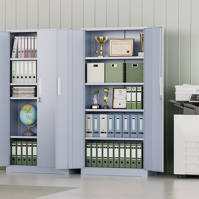 INTERGREAT Metal Storage Cabinet, 72" H Lockable Steel Cabinets with Locking Doors, Storage Locker with Adjustable Shelves for Office, Home, Garage, Gym, School (Cement Grey)
