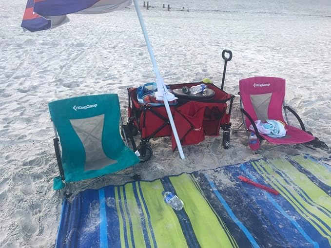 KingCamp Low Beach Chairs, Folding Portable Chair for Adults Lightweight Extra Wide Seat 300lbs Heavy Duty Oversized Backpack, Carry Bag for Camping