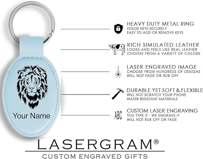 LaserGram Oval Keychain, Off Road Racer, Personalized Engraving Included (Light Blue)