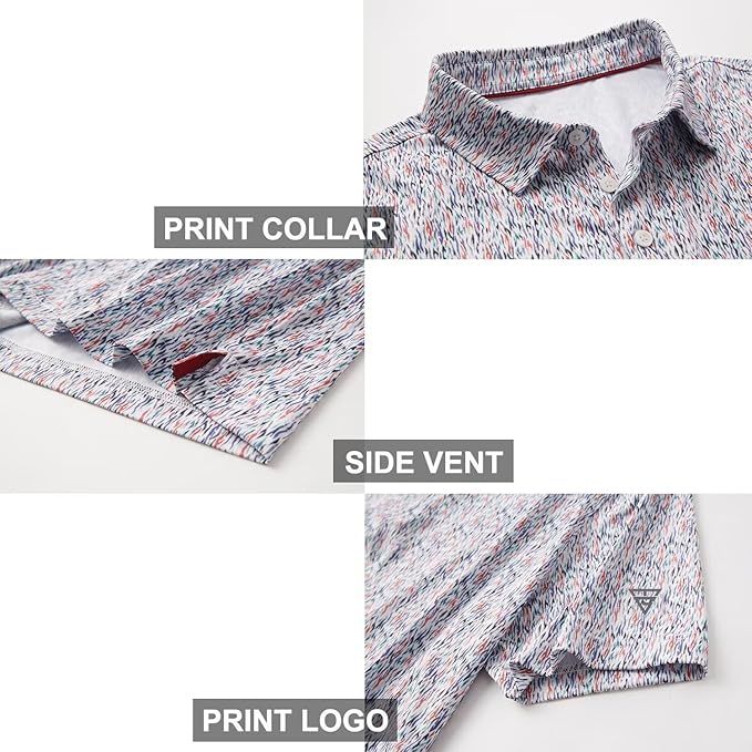 Golf Shirts for Men Dry Fit Short Sleeve Print Performance Moisture Wicking Polo Shirt