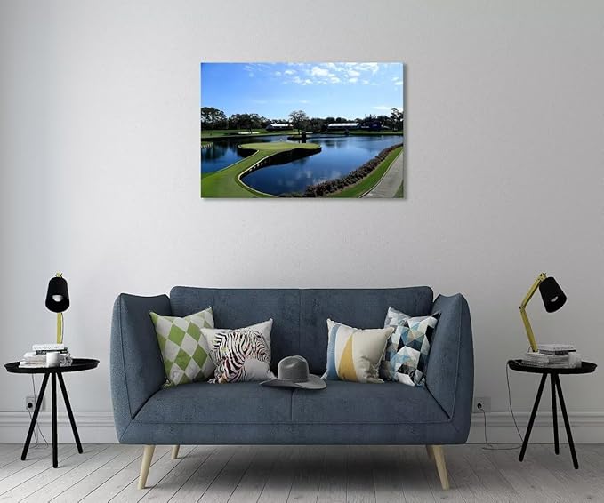 TPC Sawgrass Golf Course Wall Art for Living Room Bedroom Office Wall Decor - USA Golf Course Picture Poster Framed Artwork Canvas Prints Golf Art Ready to Hang(28''H x 44''W)