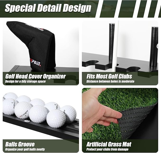 Golf Putter Stand, Premium Wooden Golf Club Rack for 6 Clubs, 18 Balls & 3 Putter Covers Storage, Golf Putter Stand, Floor Display Rack for Indoor Home Office Club Simulator