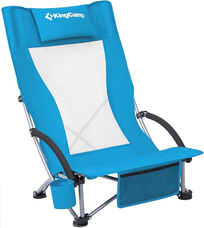 KingCamp Low Beach Chairs, Folding Portable Chair for Adults Lightweight Extra Wide Seat 300lbs Heavy Duty Oversized Backpack, Carry Bag for Camping