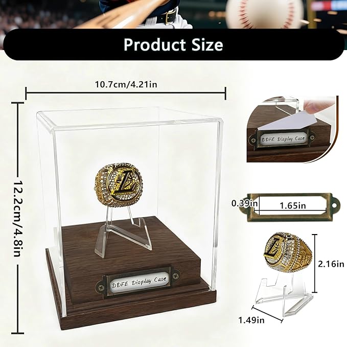 Championship Ring Display Case,Protected Clear Challenge Coin Holder for Sports Basketball Baseball Fan Souvenirs Coin Stand Holder,Display Box for Memorabilia,Ideal Gift for Men Women