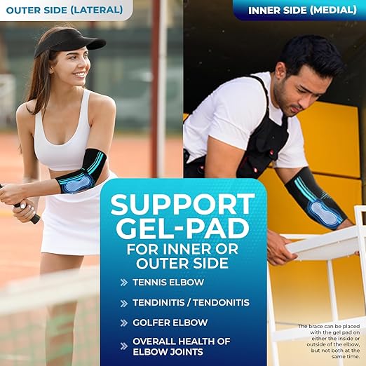 DR. BRACE® Elite Elbow Brace Support, Breathable Elbow Compression Sleeve with Gel Pad for Golfer's, Tennis Elbow & Tendonitis Treatment & Pain Relief 2024 (Black-Blue, XX-Large)