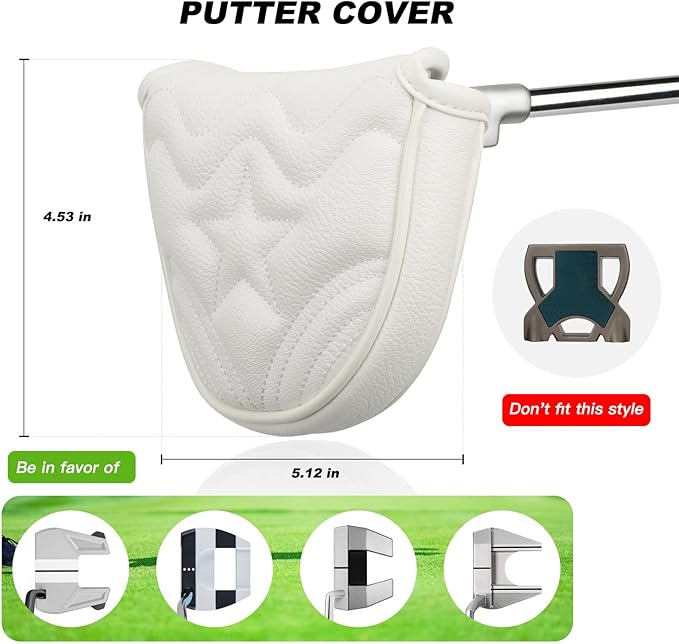 4pcs or 1pc Golf Club Head Covers for Woods, Driver, Fairway, Hybrid – Premium PU Leather with Interchangeable Tags & Magnetic Blade and Mallet Putter Covers