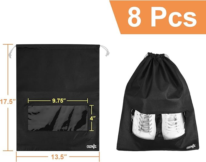 Cosmos 8 Pcs Travel Shoe Bags Shoe Organizer Pouch Storage String Bags with Clear Window for Travel Trip Carrying Packing, Dust-proof Non-Woven Fabric in Dual Drawstring, 17.5" x 13.5"