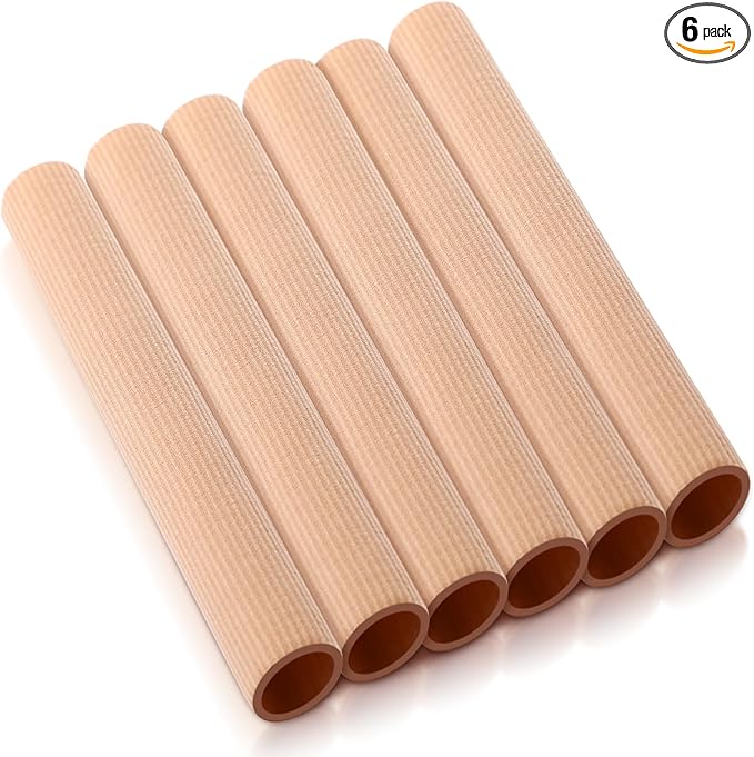HESTYA Open Gel Finger Toe Tubes 6 Pcs Fabric Gel Lined Cushion Sleeve Protector for Bunion Hammer Toe Callus Corn Blister Friction(6 x 0.98 Inch)
