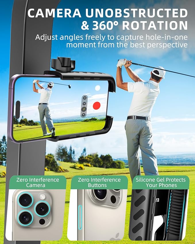 Golf Cart Phone Holder , 360° Adjustable Universal Golf Magnetic Phone Mount Compatible with iPhone Google Pixel EZGO Club Car Yamaha Icon Golf Cart Accessories Golf Gifts for Friend Men Husband Dad