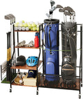 Golf Bag Organizer for 2 Bags, Large Golf Rack with Golf Bag Storage, Golf Bag Stand with Golf Club Rack, Extra Sports Equipment Rack for Garage & Golf Clubs with Wheels