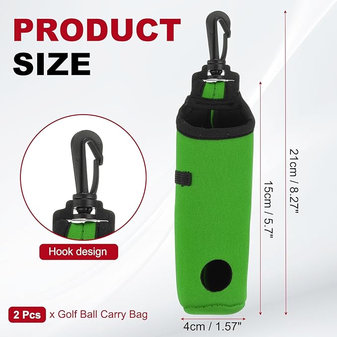 uxcell Golf Ball Carry Bag, Waist-Mounted Storage Bag Neoprene Golf Tee Holder Pouch with Lightweight Hook for Men and Women