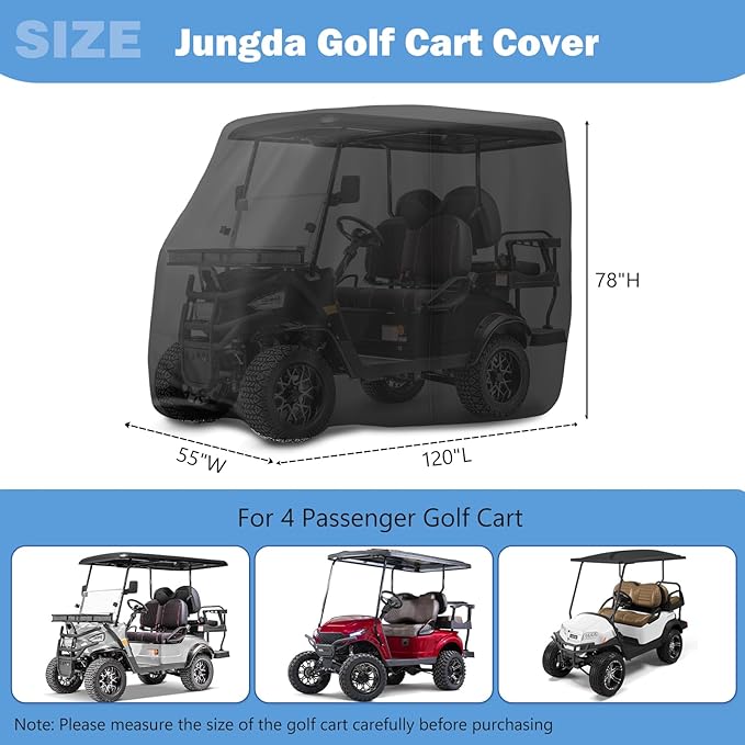 Golf Cart Cover,Waterproof Universal 4 Passenger Golf Cart Covers,Golf Cart Accessories for Outdoor Storage Protective - 120" L x 55" W x 78" H