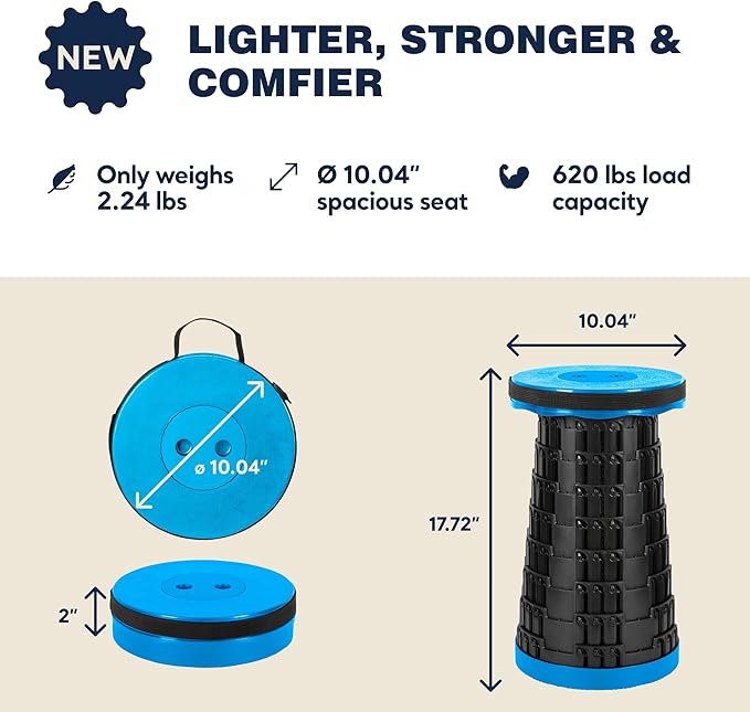 2025 Upgraded Collapsible Stool, Portable Folding Stool Max 620lb, Height Adjustable Retractable Telescopic Seat, Travel Chair, Foldable Camping Seat or Footrest Gift for Outdoors