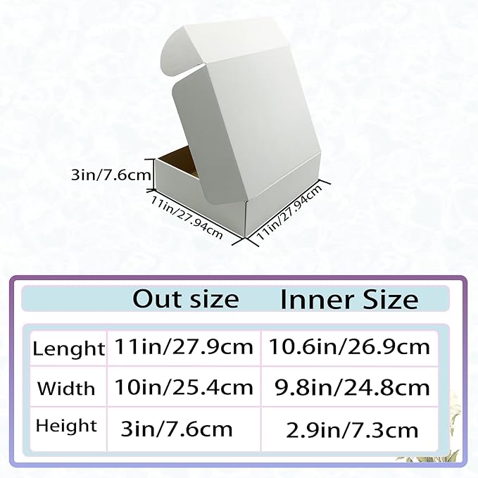 11x10x3 Inches White Shipping Boxes Set of 25，Cardboard Boxes Recyclable Corrugated Boxes Mailers for Small Business, Transporting, Packaging Storage Boxes and Craft Gifts Giving Products Box