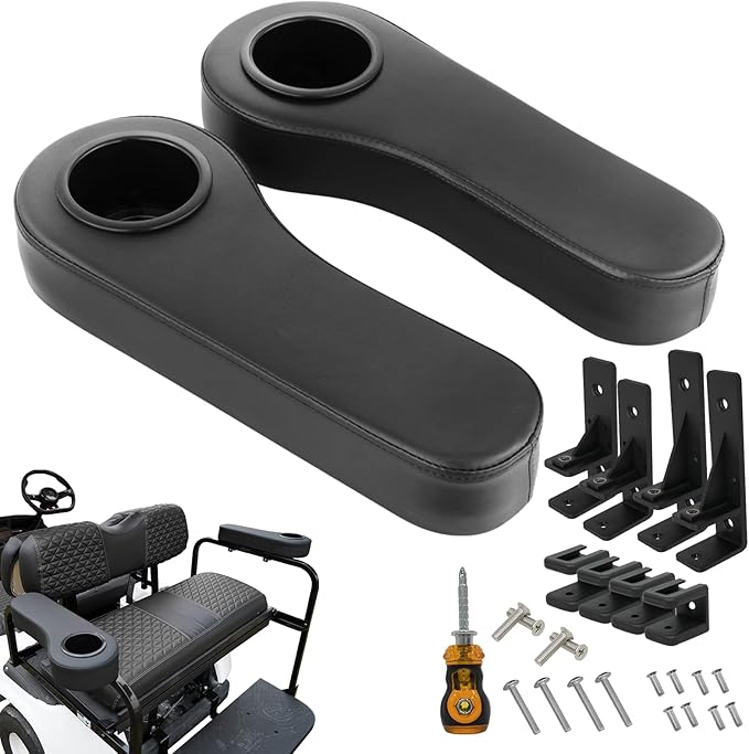 XUANYUDG0769 Golf Cart Armrest with Cup Holder for EZGO TXT Club Car DS Precedent and Yamaha Rear Seat Kit, Upgrade Support Frame/No Need Drilling Arm Rest