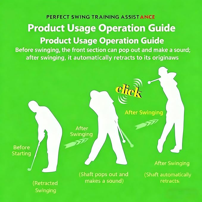 Retractable Golf Swing Training Aid,Right-Handed Golf Swing Trainer, Golf Grip Trainer with Click Feedback, Golf Stick for Practice Correction Indoor Outdoor Hitting (Black, Right-Handed)