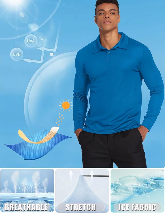 Deyeek Men's Polo Shirts Long Sleeve Golf Polo Shirts for Men Quick Dry UPF 50+ Sun Protection Polos Casual Collared Shirts