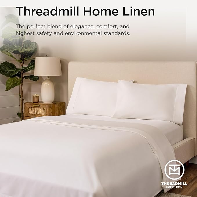 Threadmill Luxury 800 Thread Count 100% Cotton Sheets - Sateen Weave Twin XL Bed-Sheets, Better Than Egyptian Cotton,3 Pc Solid Bedding Set (Hotel White), Fits 15" Deep Pocket