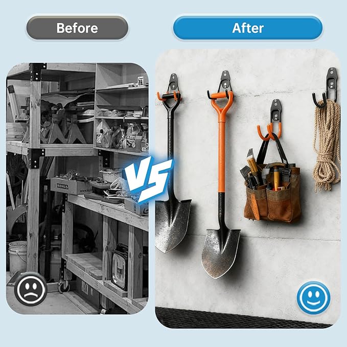 Garage Storage Utility Hooks，Garage Garden Tool Organizer，Steel Wall Mount Hooks, Garden Small U Hooks (4 Pack-Black)