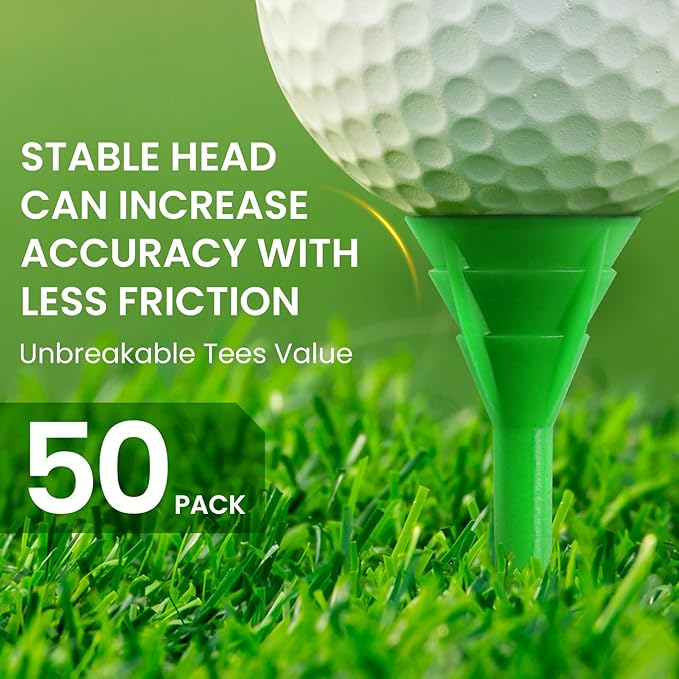 FINGER TEN Unbreakable Golf Tees Plastic 3 1/4 inch Value 50/100 Pack, Low Friction & Low Ball Spin Long Tees to Improve Distance & Accuracy, Durable Tees with Assorted Colors to Practice
