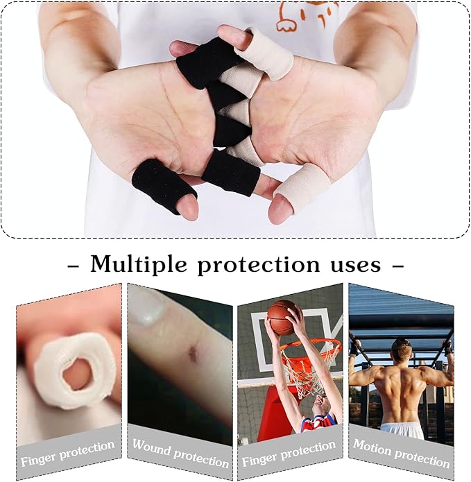 20 PCS Finger Sleeves Protectors, Sport Finger Splints Thumb Brace Support Finger Brace Elastic Thumb Sleeves for Relieving Pain Arthritis Trigger Finger(Black, light skin tone)