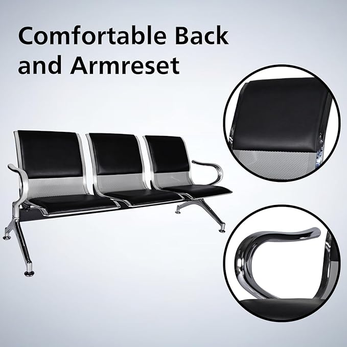 kinbor PU Leather Waiting Room Chairs - Waiting Bench Seating Lobby Chairs for Airport, Bank, Hospital, Salon, Barbershop (Set of 2)