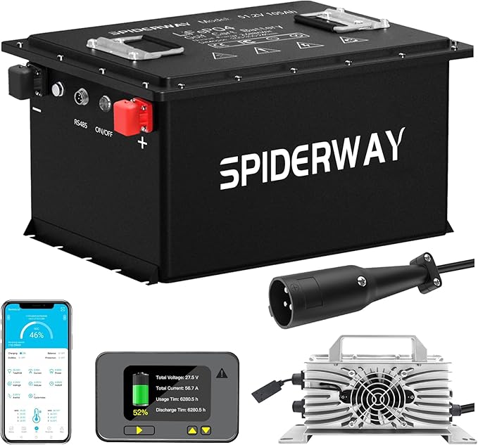 48V 105Ah Lithium Battery Golf Cart with 25A Charger, 48V LiFePO4 Battery, LCD Monitor & Mobile APP, 6000+ Cycles 48V Golf Cart Battery, Built-in 200A BMS, Max 10.24kW Output, Perfect for Golf Carts