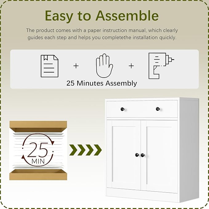 BESFUR Buffet Metal Cabinet with Storage 32”,White Sideboard Farmhouse Storage Cabinet with Adjustable Shelves, 2 Drawer and 4 Doors for Entryway Living Room, Bathroom, Kitchen,Home Office,Apartment