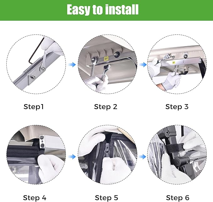 10L0L 3-Sided Track Style Golf Cart Enclosure fit 2 Passenger Yamaha G29 Drive,Waterproof 600D Oxford Cloth Yamaha Rain Cover with Aluminum Pre-Drilled Track,Clear PVC Windshield-Black Valance