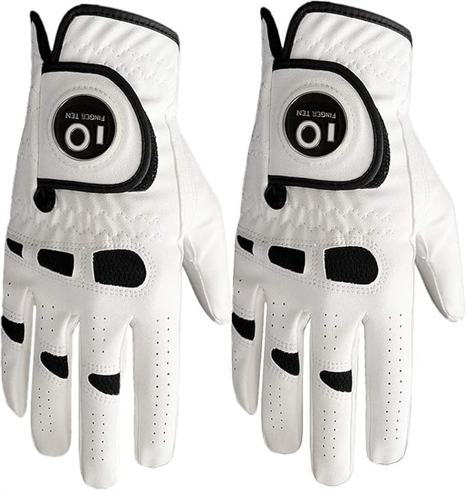FINGER TEN Men’s Golf Gloves Left Hand Right with Ball Marker 2 Pack, Weathersof Grip Soft Comfortable, Fit Size Small Medium ML Large XL