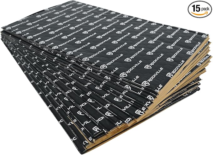 Rockville RockMat 15-25 2.5MM 100 MIL Sound Deadener Car Kit, 15.5 Sq Ft, 14 Flat Sheets, Roller Included, Heat Resistant, for Cars, Boats, UTVs, ATVs, Studios
