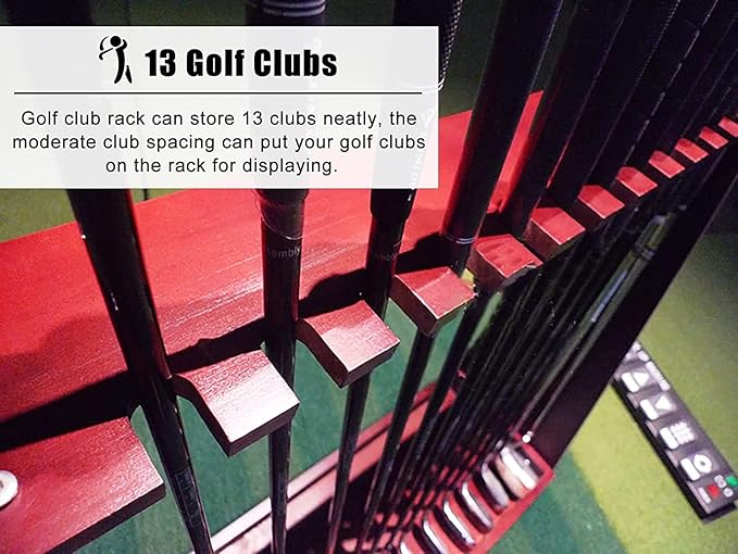 Large Capacity Golf Club Storage Rack, Holds 13 Golf Clubs, Free Standing Wooden Golf Equipment Display Stand, Garage Backyard Patio Corner