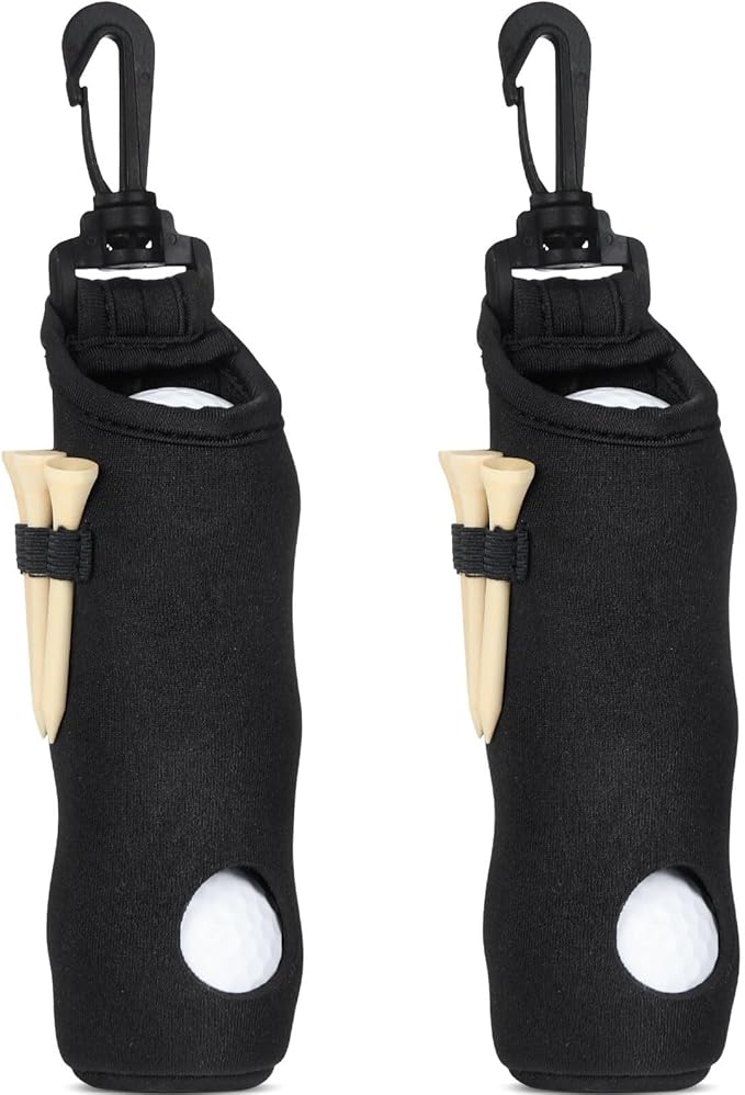 Golf Ball Holder Golf Tee Holder Golf Ball Carry Bag Pouch with Light Weight Hook Keychain Belt Clip Portable Golf Accessories for Men Women 2 Pack