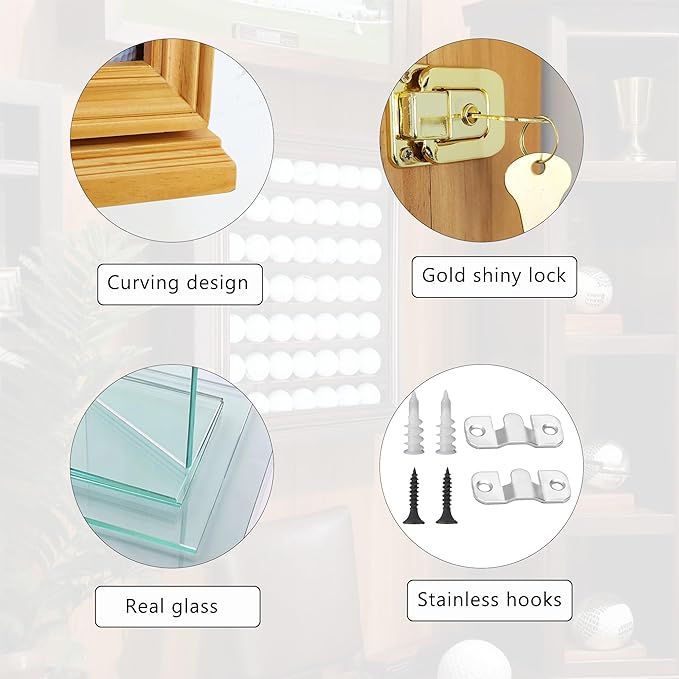 49 Golf Ball Display Case | Solid Wood Cabinet with 98% UV Protection | Lockable Glass Door for Golf Enthusiasts