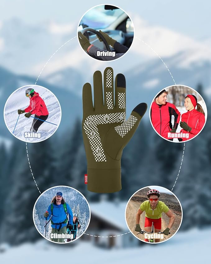 Aegend Lightweight Winter Gloves for Men Women, Warm Running Gloves Touchscreen Thermal Glove Liners for Cold Weather Driving, Cycling & Hiking, Non-Slip, Elastic Cuff, Stretchy, Durable