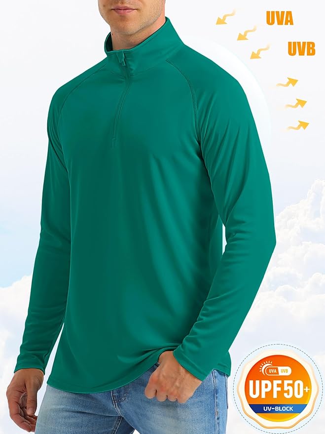MAGCOMSEN Men's Long Sleeve Sun Shirts UPF 50+ Tees 1/4 Zip Up Fishing Running Rash Guard T-Shirts Outdoor Shirt