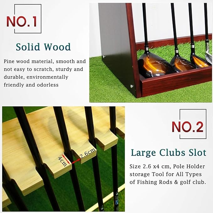 Aimery Golf Club Rack,Putter Rack,18-Clubs Display Stand for Golf Club, Billiard Cues & Fishing Rod,Wooden Golf Club Holder for Garage & Simulator Room (Color : A)