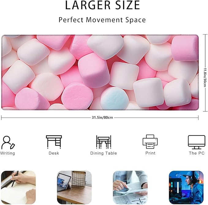 Sweet Marshmallow Gaming Mouse Pad Gifts 31.5" x 11.8", Non-Slip Rubber Base MousePads for Computers Laptop School Office Home Accessories Decor, Mouse Pad, Keyboard Desk Mat