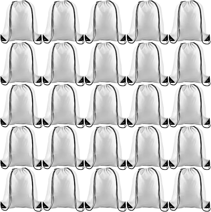 KUUQA 50Pcs White Drawstring Backpack Bulk Drawstring Bags String Bags Storage Bags Gym Backpack for Sport Gym Traveling