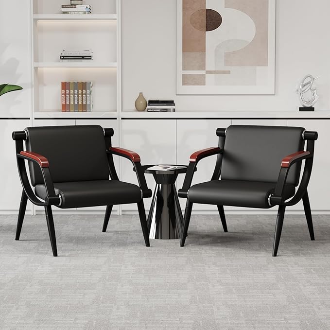 wonline Waiting Room Chairs, Office Furniture Reception Chairs with Arms, Leather Chairs is Suitable for Clinic,Airport,Hospital,Barber,Salon,Bank-(Black 4pcs)