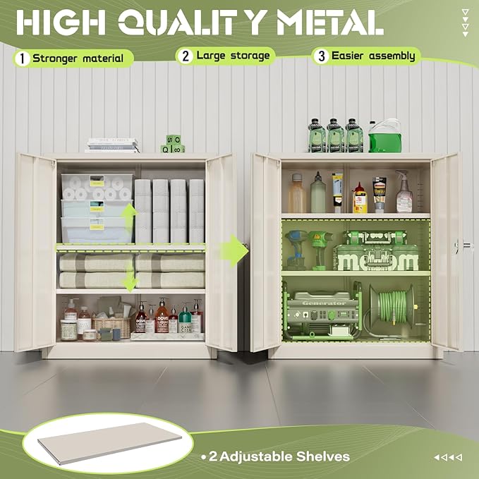 SUNCROWN Metal Storage Cabinets, 36”Locking Cabinet with Doors and Adjustable Shelves, Steel Utility Tool Garage Cabinets for Home, Office, Kitchen, Warehouse,Warm Grey