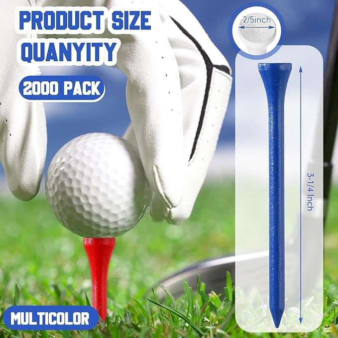 Mudder 2000 Pcs Bamboo Golf Tees Bulk Professional Golf Tees Reduce Friction Side Spin for Club Men Women Kids Accessories