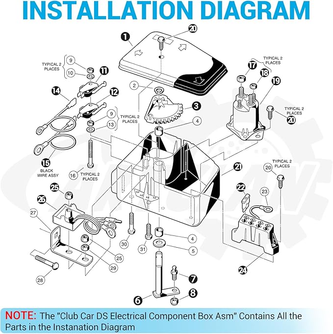 Club Car Electrical Component Box Asm/Electrical Box Cover Suitable for 1992-2015 Club Car DS Gas Golf Carts, OEM# 1015777/102711201, 1015373, 1013609, 1014808, 1015372