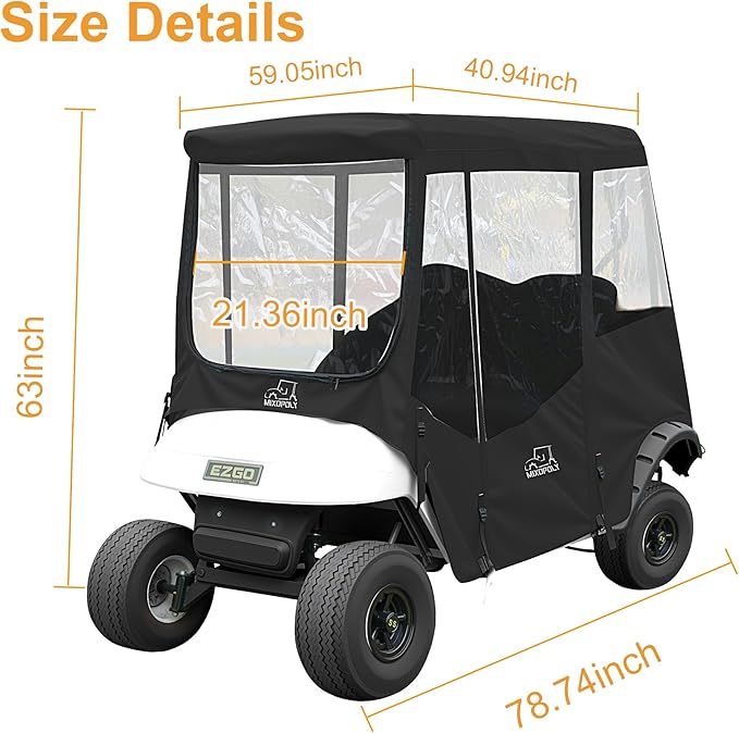 Golf Cart Enclosure Rain Cover 2&4Passenger, EZGO TXT RXV/Club Car Ds&Precedent and Yamaha, 600D Rain Cover Waterproof Windproof Snowproof and All-Weather Protection